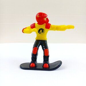 Vintage Yellow & Red Snowboarder Action Figure Toy 3" Tall Plastic Collectible C
